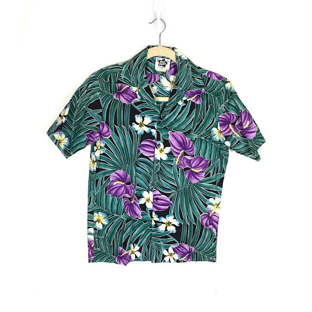 VTG HILO HATTIE Hawaiian Purple Flowers Shirt Aloha Made in Hawaii Size‎ Medium